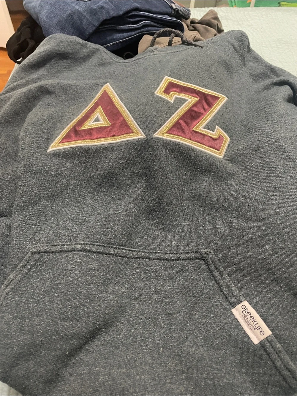 Delta Zeta Dark Gray Pullover Hoodie with Maroon Letters
